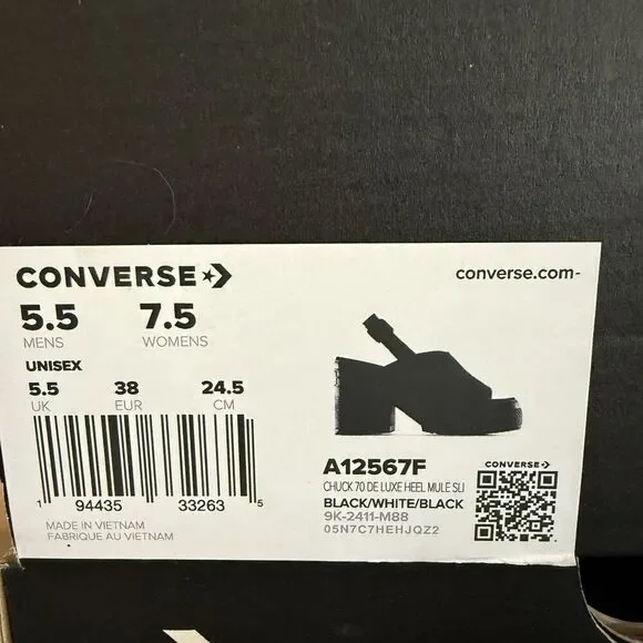 Converse Chuck 70 De Luxe Sandal Heel Black - A12567C Size 7.5 - Picture 9 of 9